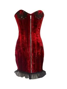 velvet wedding guest dresses Double V-Neck Dress with Lotus Leaf Hem Floral Crew Neck Long Cỡ:XL Rhinestone Embellished
